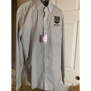 Red House Mens Button Down Shirt Non Iron Plaid Army National Guard Patch Medium